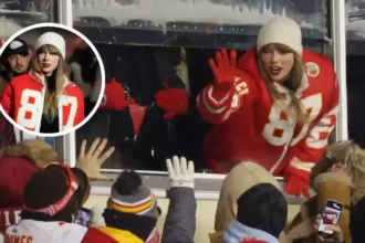 Taylor Swift cheers fans at the NFL