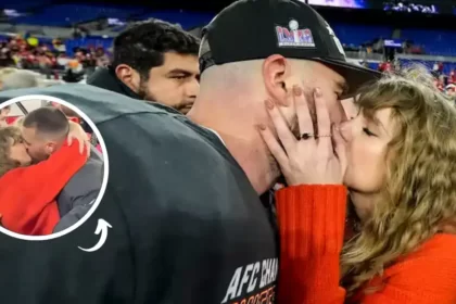 Travis Kelce and Taylor Swift kiss